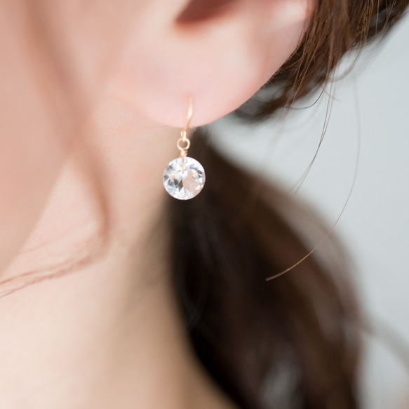 [SALE] K18金鉤形耳環/珠寶白色托帕石 第2張的照片