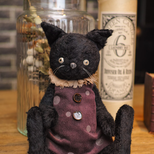 フランスアンティーク 黒猫 ぬいぐるみ ねこ くま テディベア 子猫ちゃん（黒猫）」テディベア No.013 ぬいぐるみ ART&CULTUR