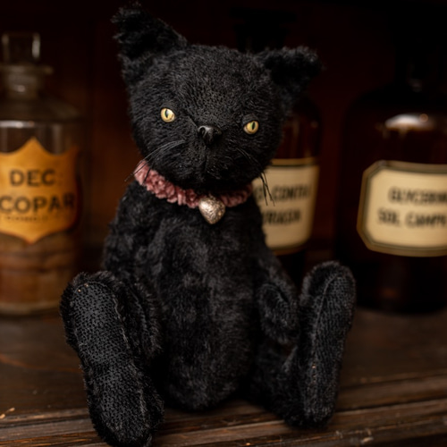 国内作家様の可愛い黒猫ゃんテディ5ジョイント　アンティーク品 ヴィンテージ、コールポート社製、ボーンチャイナの絵皿「黒猫