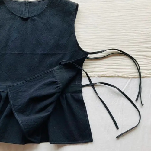 サイドリボンベスト　黒リネン