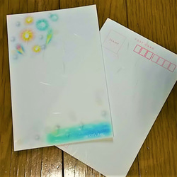 暑中お見舞い・残暑お見舞い絵葉書2枚セット　花火と海　パステルアート ポストカード 1枚目の画像