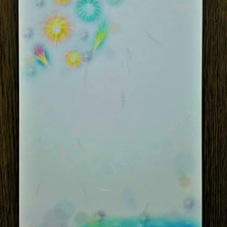 暑中お見舞い・残暑お見舞い絵葉書2枚セット　花火と海　パステルアート ポストカード 2枚目の画像