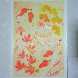 秋の紅葉の絵葉書　和紙ポストカード2枚セット　パステルアート 2枚目の画像
