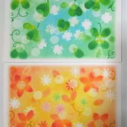 ポストカード5枚セット　クローバーと花のイラスト　パステルアート絵葉書 2枚目の画像