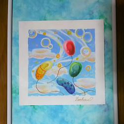 パステルアート　青空とシャボン玉と風船　パステル画原画 1枚目の画像