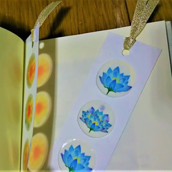 睡蓮と向日葵の丸窓付き栞(しおり)2枚セット　パステルアートのブックマーク 4枚目の画像