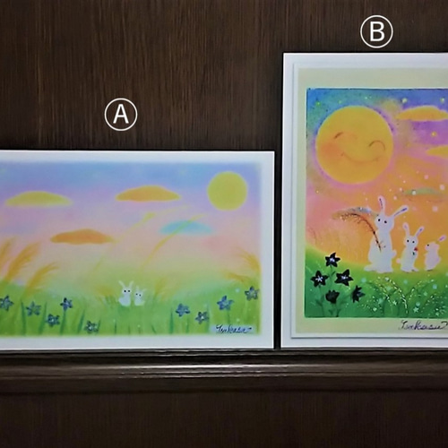 お月見うさぎ絵葉書2枚セット 十五夜のパステルアート ポスト