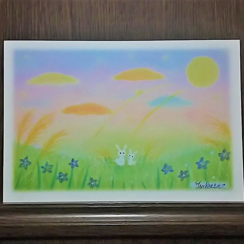 オイルパステル画　月夜のうさぎたち　ご予約品 オイルパステル画 月夜のうさぎたち ご予約品 夜うさぎ – アート