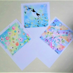 パステルアート＆コラージュの絵葉書　花のポストカード3枚セット 1枚目の画像