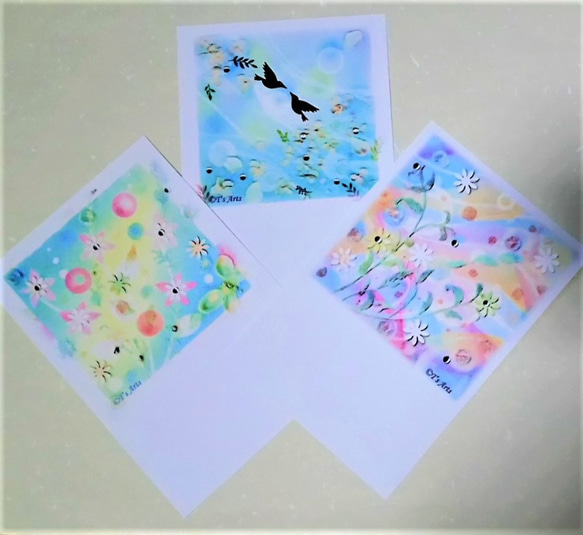パステルアート＆コラージュの絵葉書　花のポストカード3枚セット 1枚目の画像