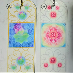 万華鏡模様の４種の栞　パステル曼荼羅(マンダラ)アートのブックマーク 2枚目の画像