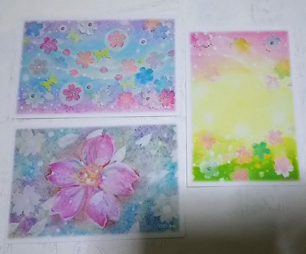 春の絵葉書 桜のポストカード3枚セット(パステルアート) ポスト