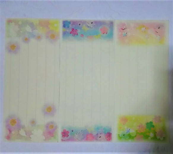 一筆箋･ミニレター　3種の桜の花 パステルアート　15枚セット 2枚目の画像