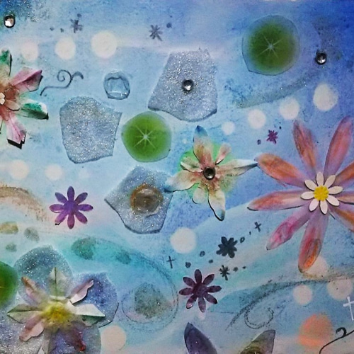 抽象的な花と地球のパステル画 A4サイズ 抽象的な地球のパステル画宙花 SHASTAVISIONS ナチュラルアース