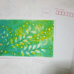 ミモザの絵葉書　春のポストカード2枚セット　パステルアート 1枚目の画像