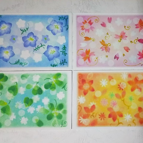 とっておきし新春福袋 ポストカード4枚セット ネモフィラ・桜・クローバー・花(蘭 絵画