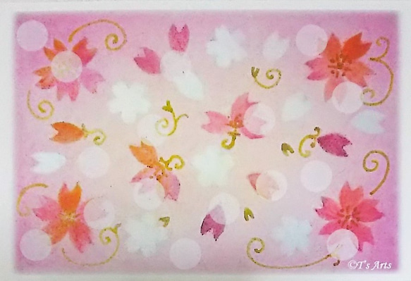 ポストカード4枚セット　ネモフィラ・桜・クローバー・花(蘭)　パステルアート絵葉書 3枚目の画像