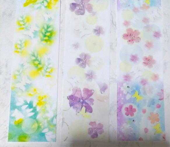 3種の花の栞(ブックマーク)　パステルアート ミモザ・スミレ・桜 2枚目の画像