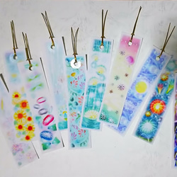 選べる栞(しおり)　3枚1セット　夏のブックマーカー　パステルアートによるブックマーク 1枚目の画像