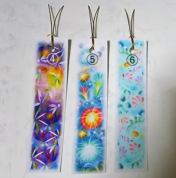 選べる栞(しおり)　3枚1セット　夏のブックマーカー　パステルアートによるブックマーク 3枚目の画像