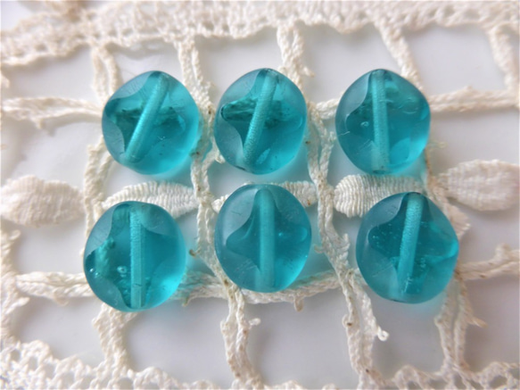 テーブルカット　海の花　チェコビーズCzech Glass Beads6個 1枚目の画像