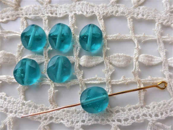 テーブルカット　海の花　チェコビーズCzech Glass Beads6個 3枚目の画像