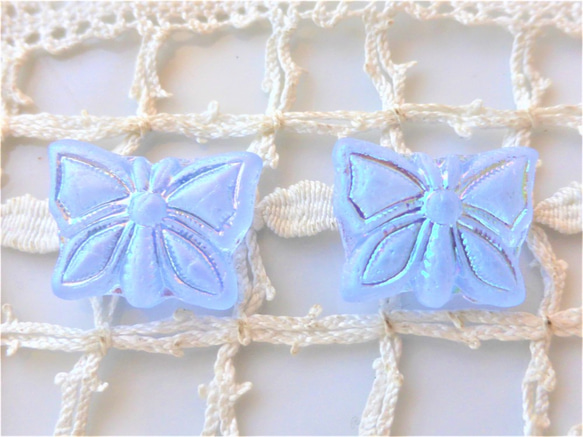 蝴蝶淺藍色極光捷克珠子捷克玻璃珠 x2 第1張的照片