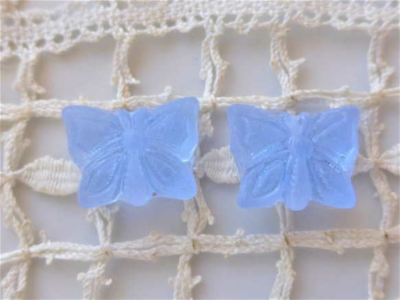 蝴蝶淺藍色極光捷克珠子捷克玻璃珠 x2 第3張的照片