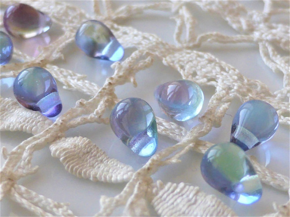 20 顆小滴藍紫色捷克珠捷克玻璃珠 第4張的照片
