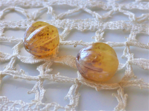 蜜柑とシュガー　チェコビーズ　Czech Glass Beads２個 2枚目の画像