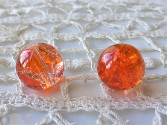 裂紋橙色透明捷克珠子2件 第1張的照片