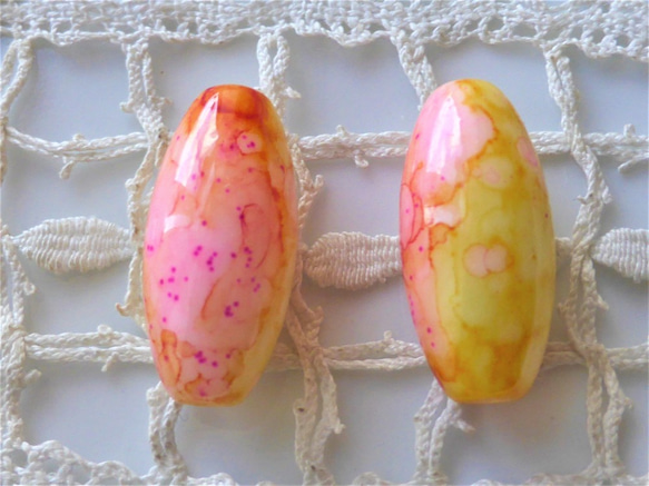 色彩のちから　黄色ピンク　チェコビーズCzech Glass Beads2個 2枚目の画像
