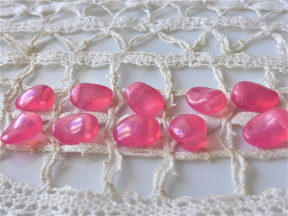 花瓣紋半透明粉紅捷克玻璃珠 10 顆 第1張的照片