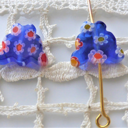 Milfiore 花卉圖案樹 藍色捷克珠 兩顆捷克玻璃珠 第1張的照片