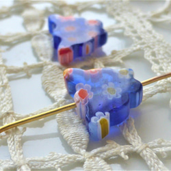ミルフィオレ　花模様のツリー青　チェコビーズCzech Glass Beads２個 2枚目の画像