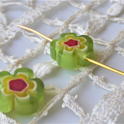 ミルフィオリ　緑　チェコビーズCzech Glass Beads２個 2枚目の画像