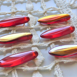 ダガー　赤、赤紫ゴールド　チェコビーズCzech Glass Beads6個 1枚目の画像