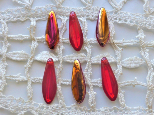 ダガー　赤、赤紫ゴールド　チェコビーズCzech Glass Beads6個 2枚目の画像