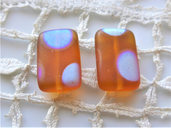 秋どっと　オレンジティー　チェコビーズCzech Glass Beads2個 1枚目の画像