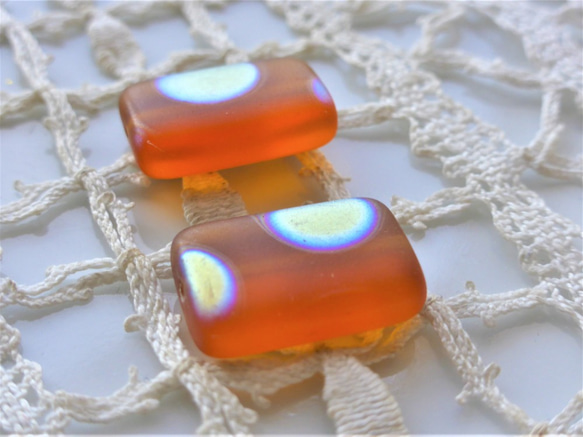 秋どっと　オレンジティー　チェコビーズCzech Glass Beads2個 2枚目の画像