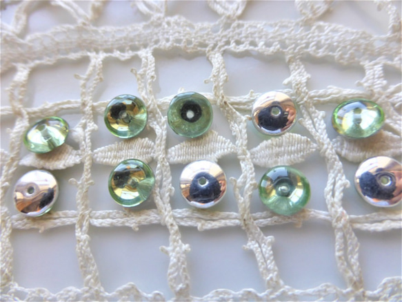 レトログリーン銀の輪　チェコビーズCzech Glass Beads１０個 3枚目の画像
