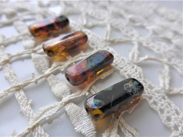 細長ヒストリー　チェコビーズCzech Glass Beads4個 2枚目の画像