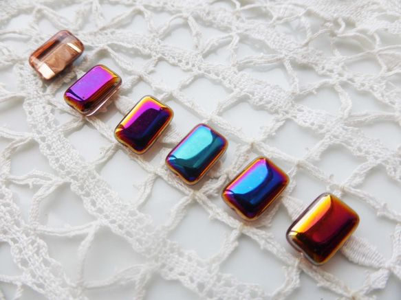 チェコビーズCzech Glass Beads長方形赤紫青4個 2枚目の画像