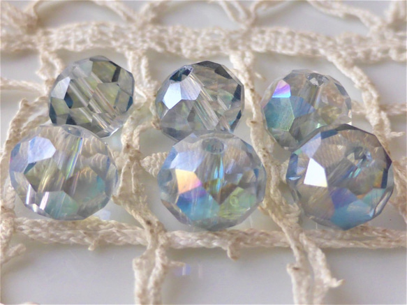 淡い水　チェコビーズCzech Glass Beads丸透明星6個 1枚目の画像