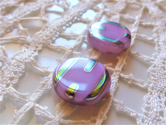 Czech Beads 捷克玻璃珠 圓形紫粉紅線2顆 第1張的照片