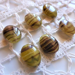 チェコビーズCzech Glass Beads楕円黄緑色系黄土色4個 1枚目の画像