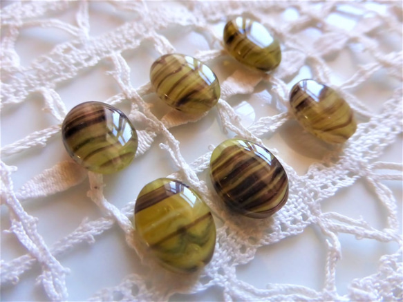 チェコビーズCzech Glass Beads楕円黄緑色系黄土色4個 1枚目の画像