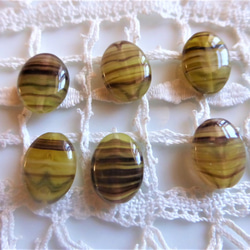 チェコビーズCzech Glass Beads楕円黄緑色系黄土色4個 2枚目の画像