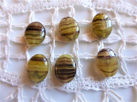 チェコビーズCzech Glass Beads楕円黄緑色系黄土色4個 2枚目の画像