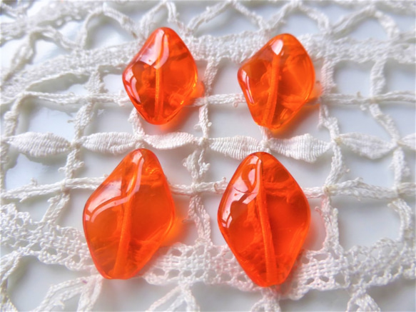 4 顆橘色麻花捷克玻璃珠 第6張的照片